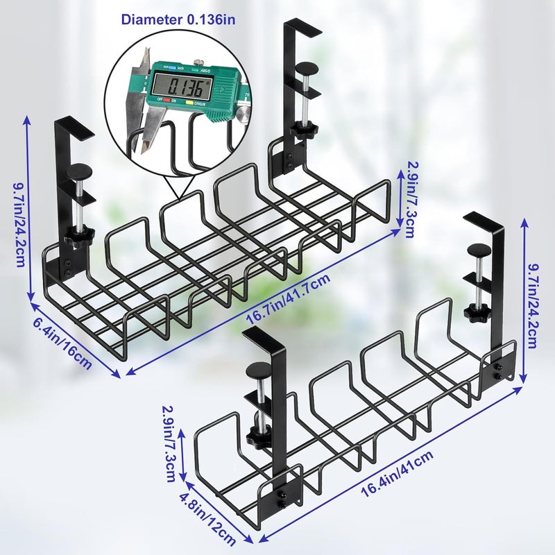 Oneleaf 2 Pack Cable Management Tray, No Drill Wire Management Rack, Office Wire Organizers for Cords, Computer Desk Accessories, Under Desk Organizer with Cable Organization - Image 2